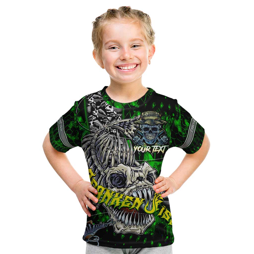 Personalized Franken Fish Kid T Shirt Skull Fishing Green - Wonder Print Shop