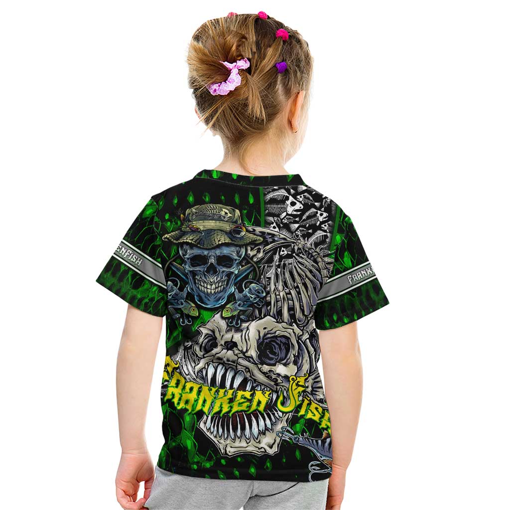 Personalized Franken Fish Kid T Shirt Skull Fishing Green - Wonder Print Shop