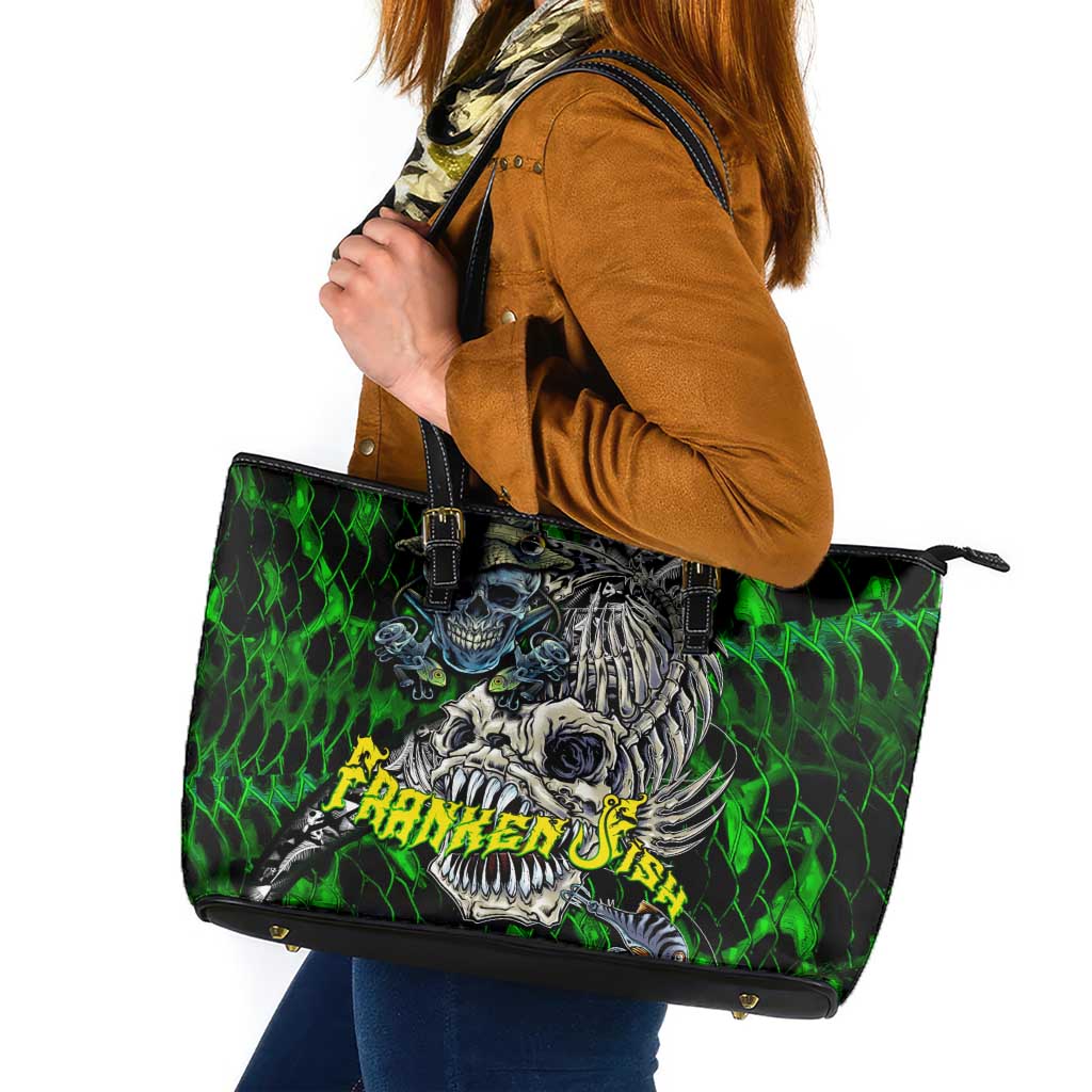 Franken Fish Leather Tote Bag Skull Fishing Green - Wonder Print Shop