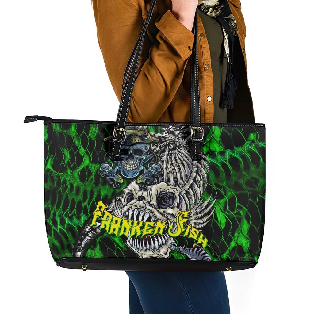 Franken Fish Leather Tote Bag Skull Fishing Green - Wonder Print Shop