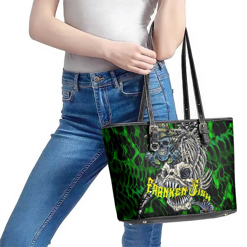 Franken Fish Leather Tote Bag Skull Fishing Green - Wonder Print Shop