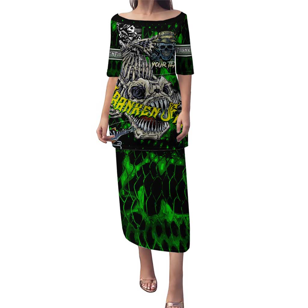 Personalized Franken Fish Puletasi Skull Fishing Green - Wonder Print Shop
