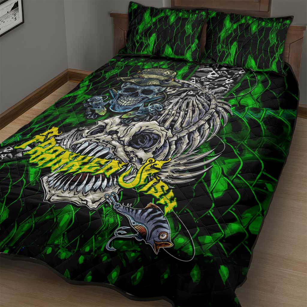 Franken Fish Quilt Bed Set Skull Fishing Green - Wonder Print Shop