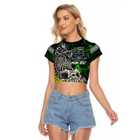 Personalized Franken Fish Raglan Cropped T Shirt Skull Fishing Green - Wonder Print Shop