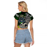 Personalized Franken Fish Raglan Cropped T Shirt Skull Fishing Green - Wonder Print Shop