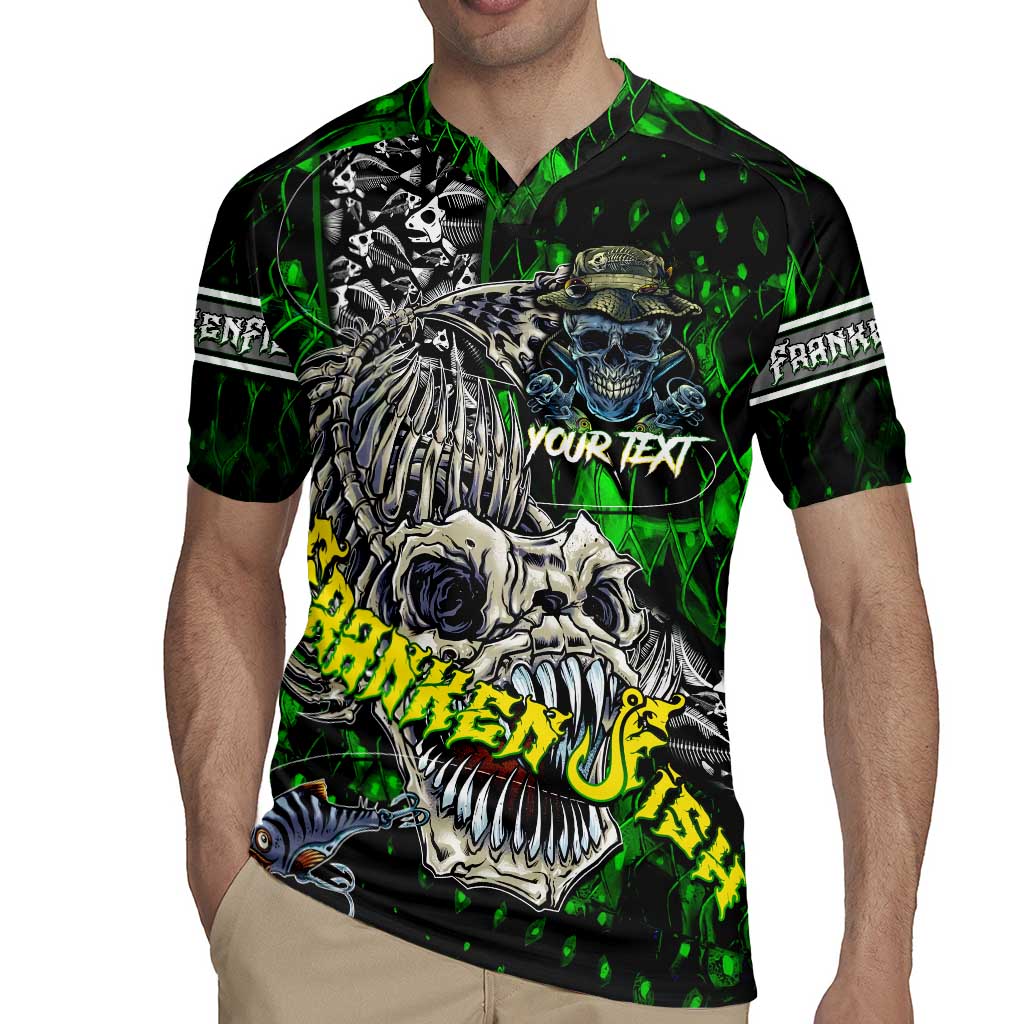 Personalized Franken Fish Rugby Jersey Skull Fishing Green - Wonder Print Shop