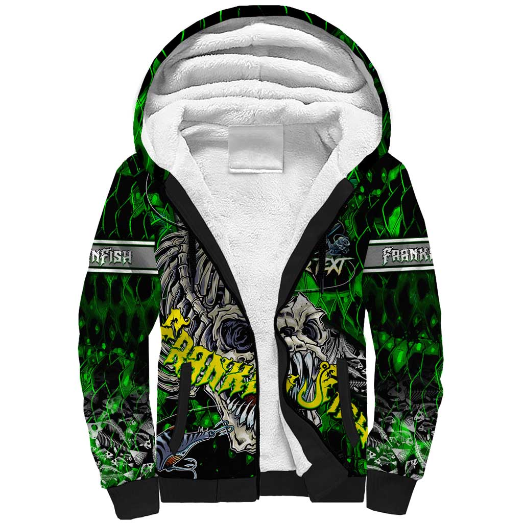 Personalized Franken Fish Sherpa Hoodie Skull Fishing Green - Wonder Print Shop
