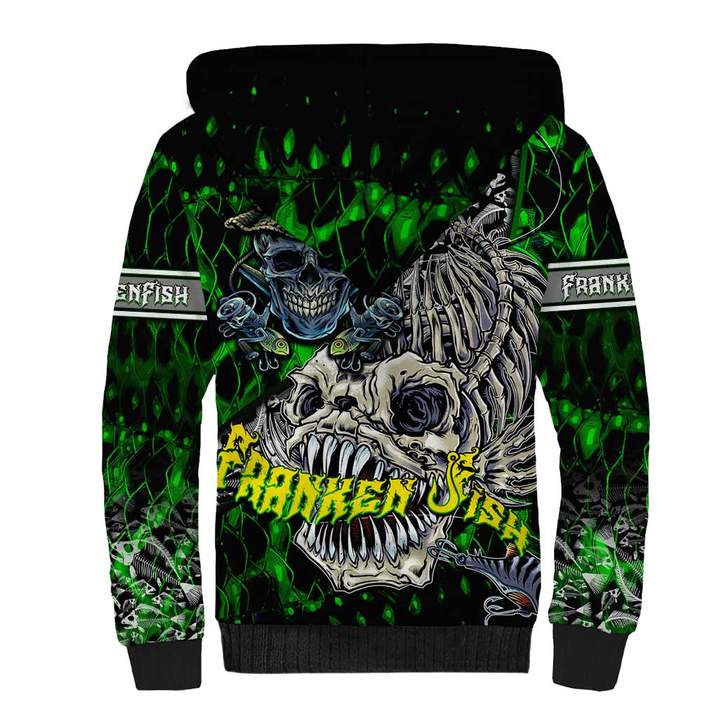 Personalized Franken Fish Sherpa Hoodie Skull Fishing Green - Wonder Print Shop