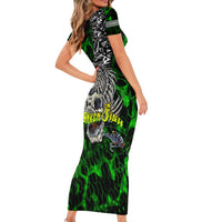 Personalized Franken Fish Short Sleeve Bodycon Dress Skull Fishing Green - Wonder Print Shop