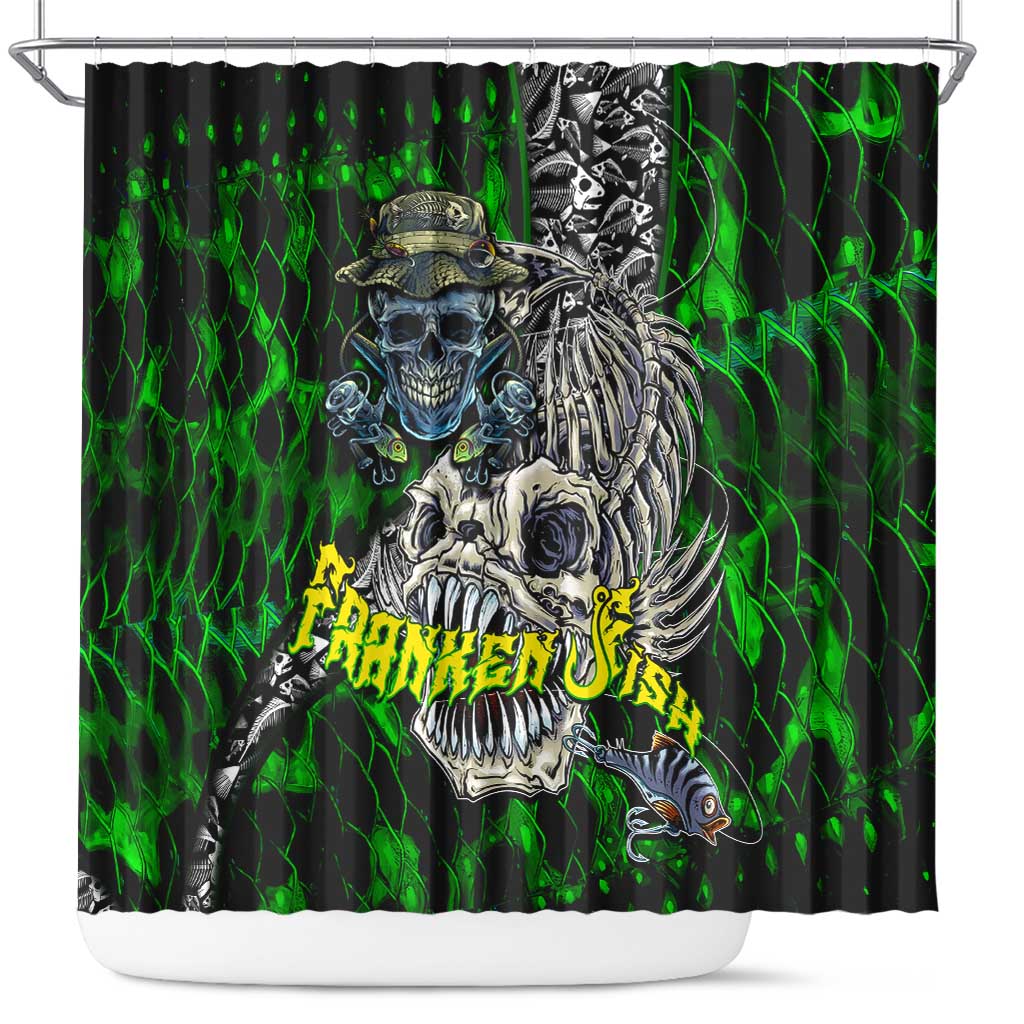 Franken Fish Shower Curtain Skull Fishing Green