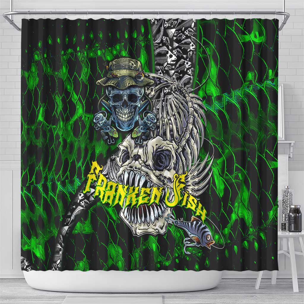 Franken Fish Shower Curtain Skull Fishing Green