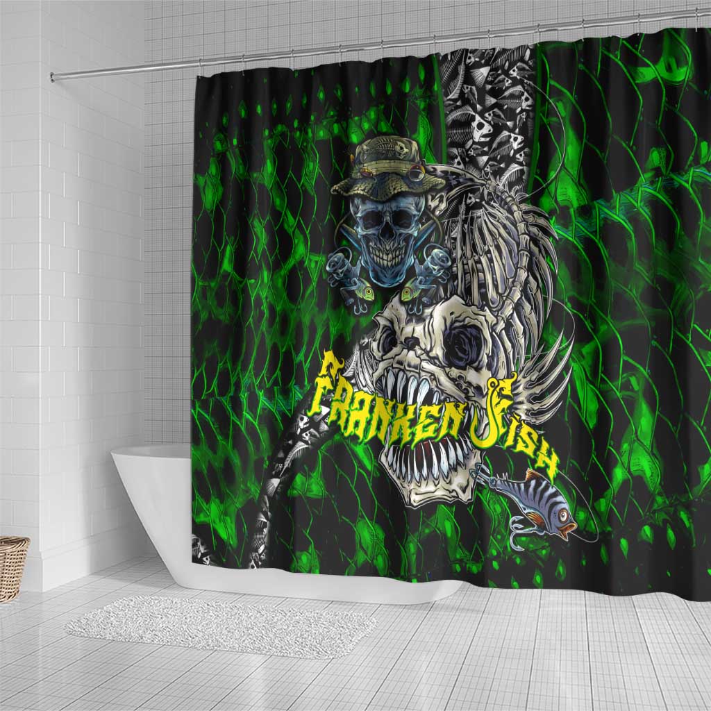 Franken Fish Shower Curtain Skull Fishing Green