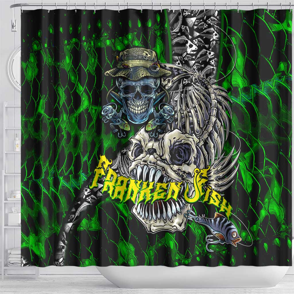 Franken Fish Shower Curtain Skull Fishing Green