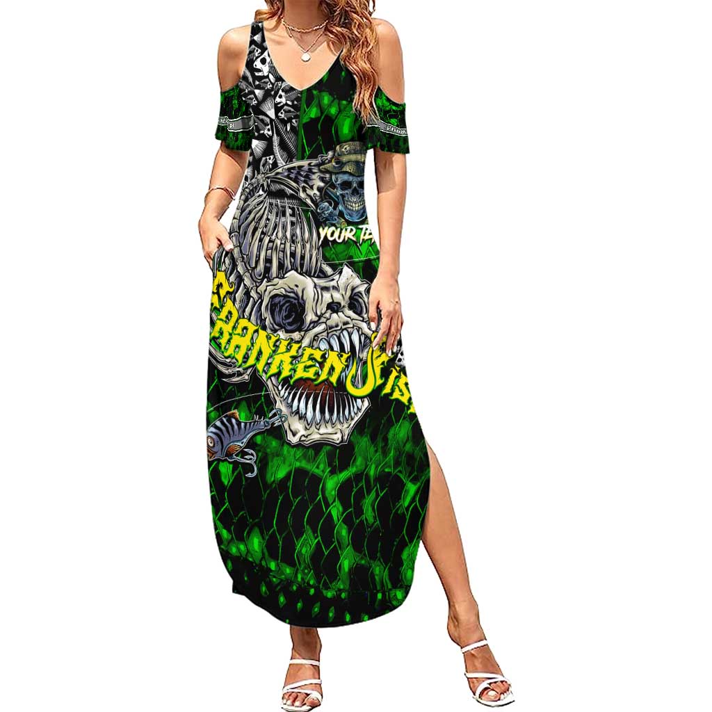 Personalized Franken Fish Summer Maxi Dress Skull Fishing Green - Wonder Print Shop