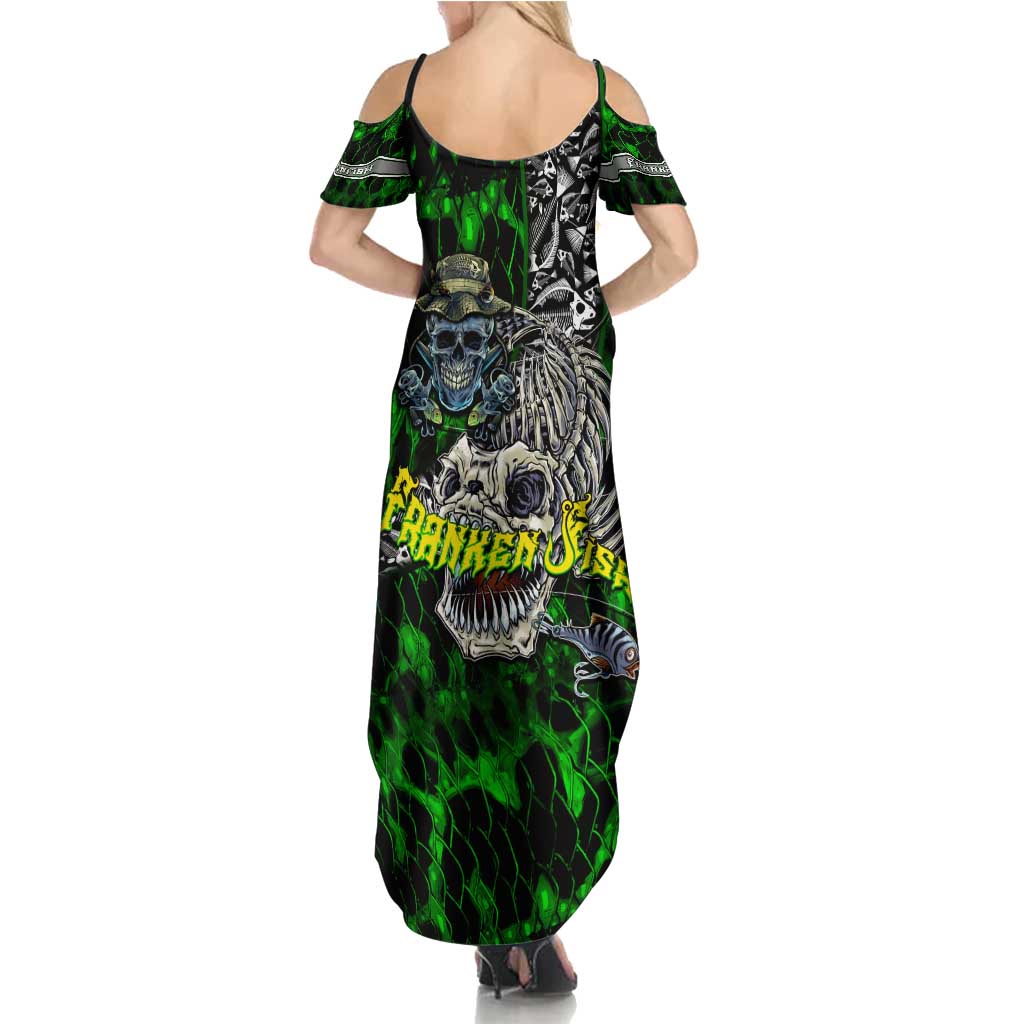 Personalized Franken Fish Summer Maxi Dress Skull Fishing Green - Wonder Print Shop