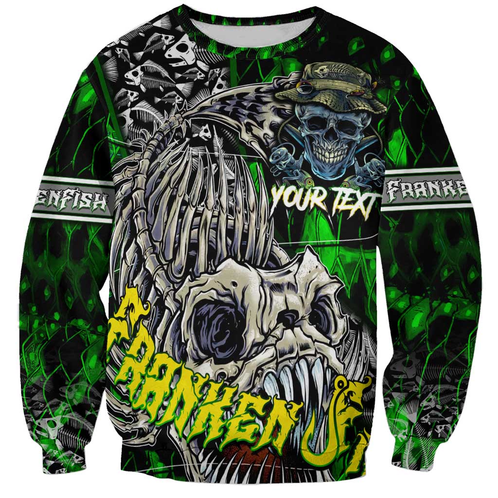 Personalized Franken Fish Sweatshirt Skull Fishing Green - Wonder Print Shop