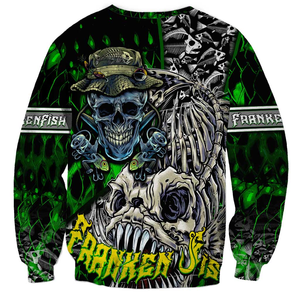 Personalized Franken Fish Sweatshirt Skull Fishing Green - Wonder Print Shop