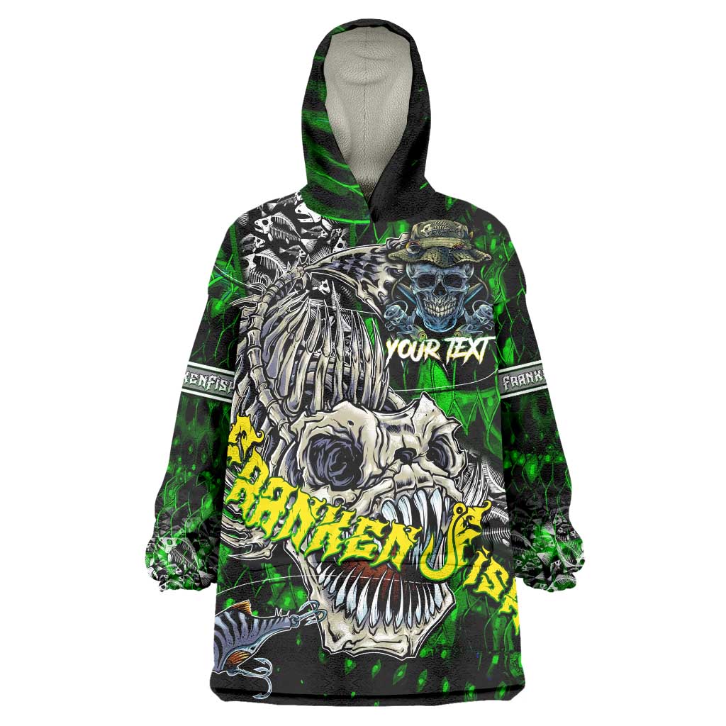 Personalized Franken Fish Wearable Blanket Hoodie Skull Fishing Green - Wonder Print Shop