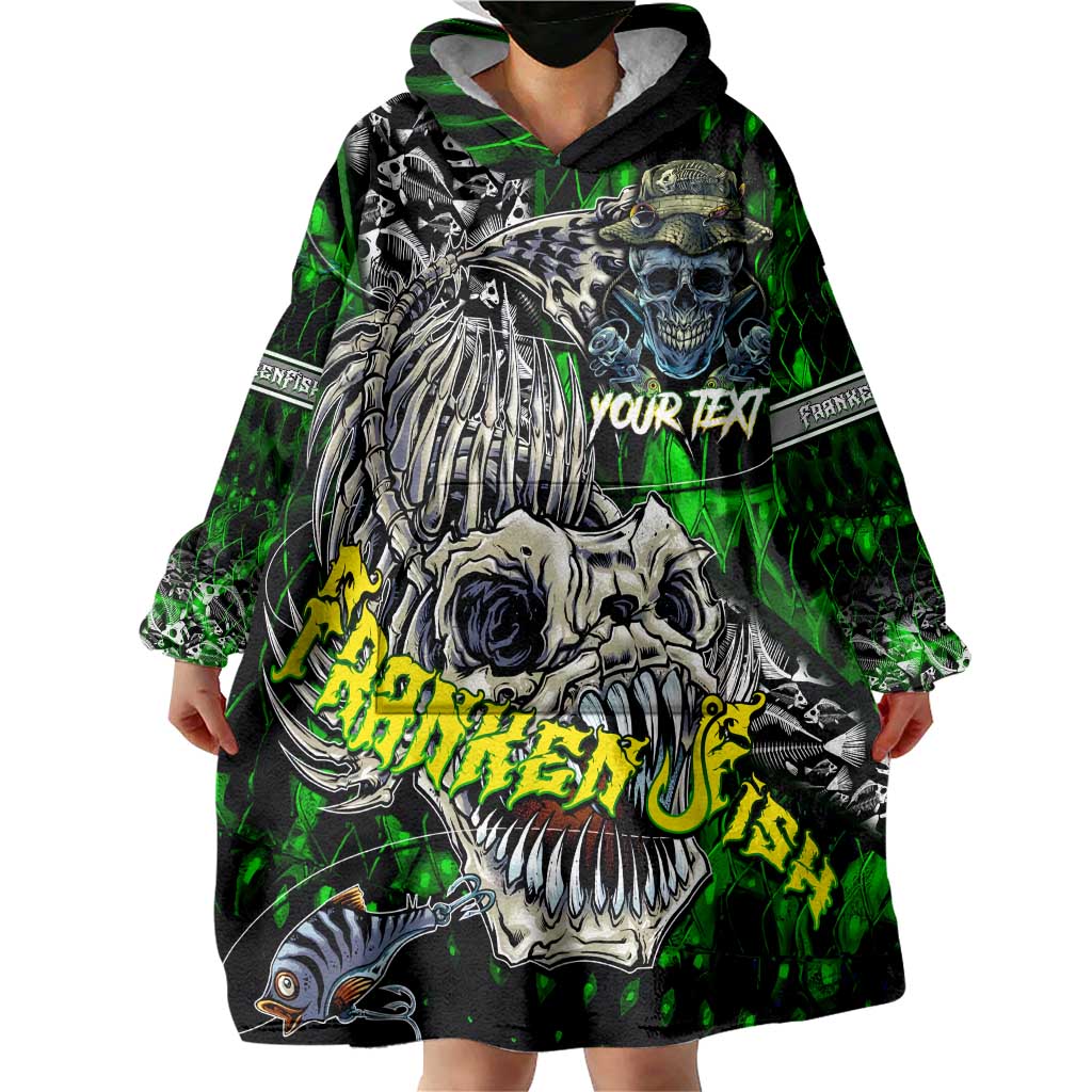 Personalized Franken Fish Wearable Blanket Hoodie Skull Fishing Green - Wonder Print Shop