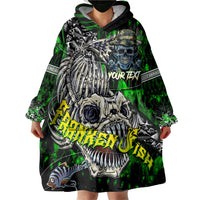 Personalized Franken Fish Wearable Blanket Hoodie Skull Fishing Green - Wonder Print Shop