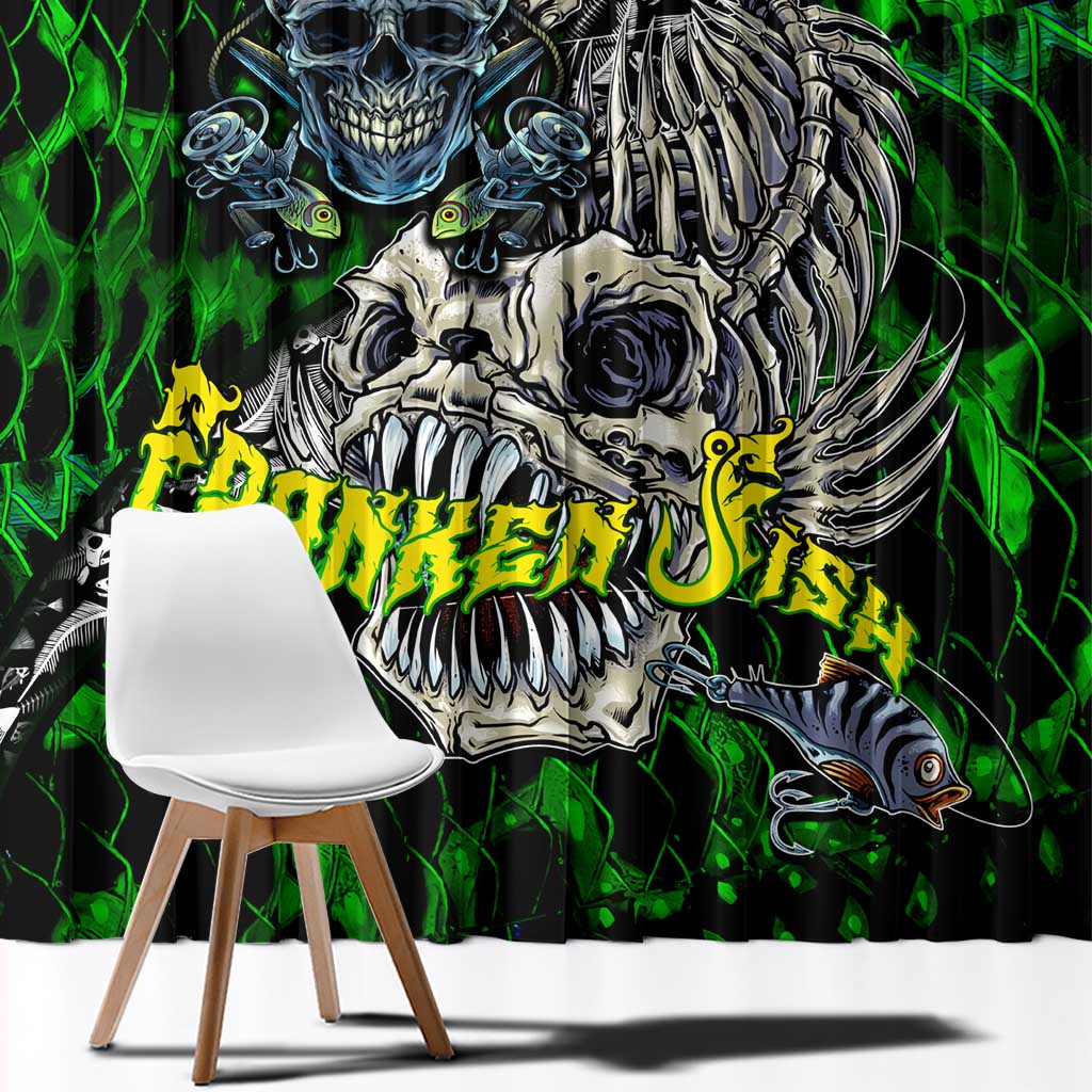 Franken Fish Window Curtain Skull Fishing Green - Wonder Print Shop