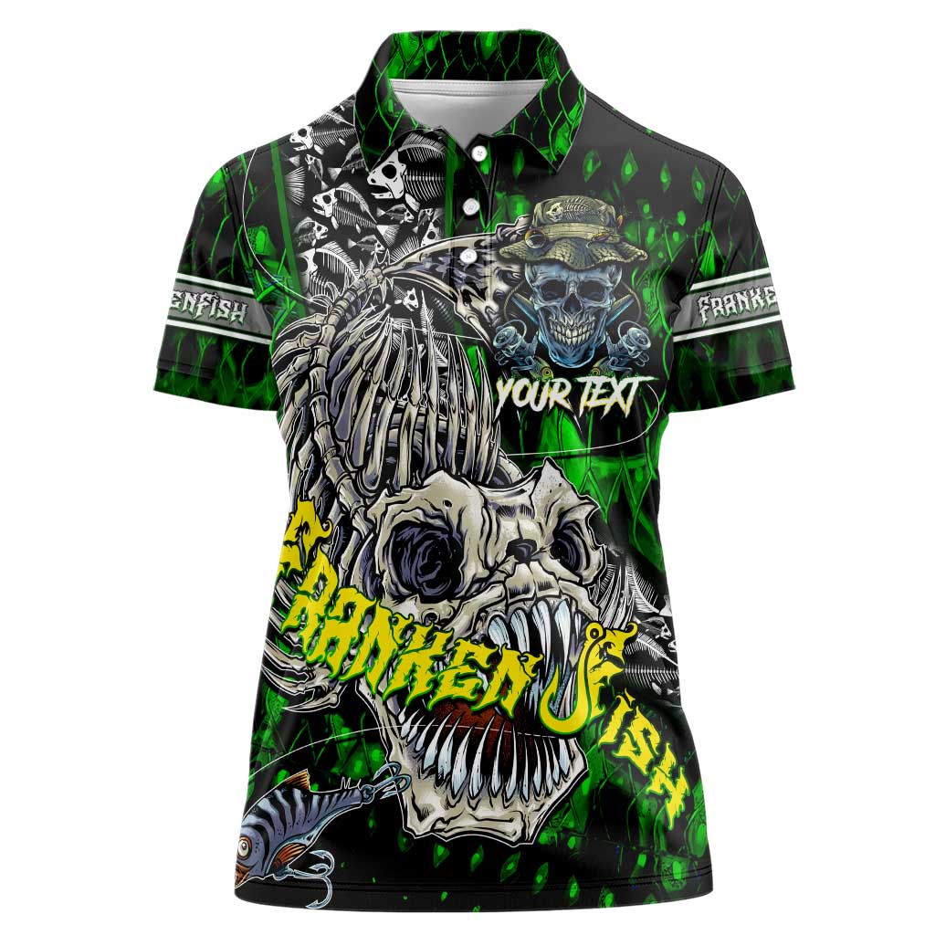 Personalized Franken Fish Women Polo Shirt Skull Fishing Green - Wonder Print Shop