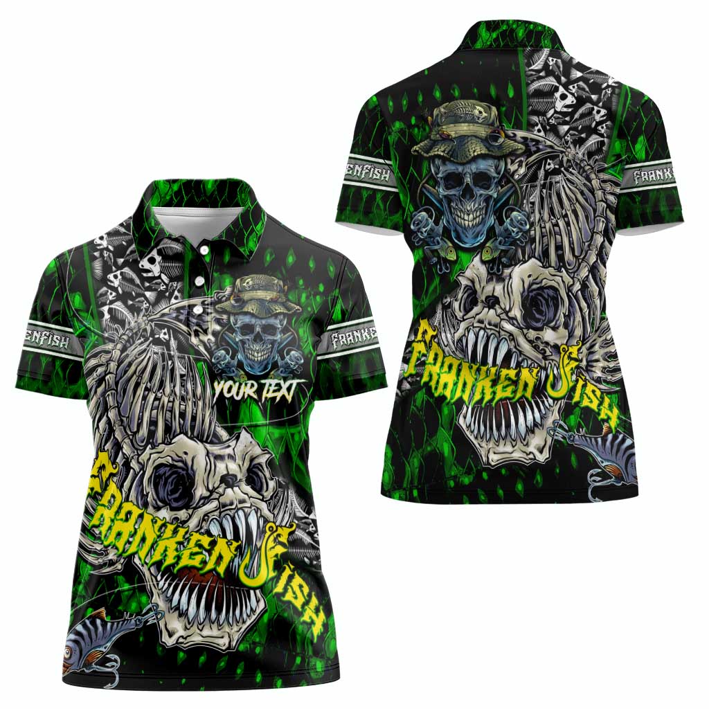 Personalized Franken Fish Women Polo Shirt Skull Fishing Green - Wonder Print Shop