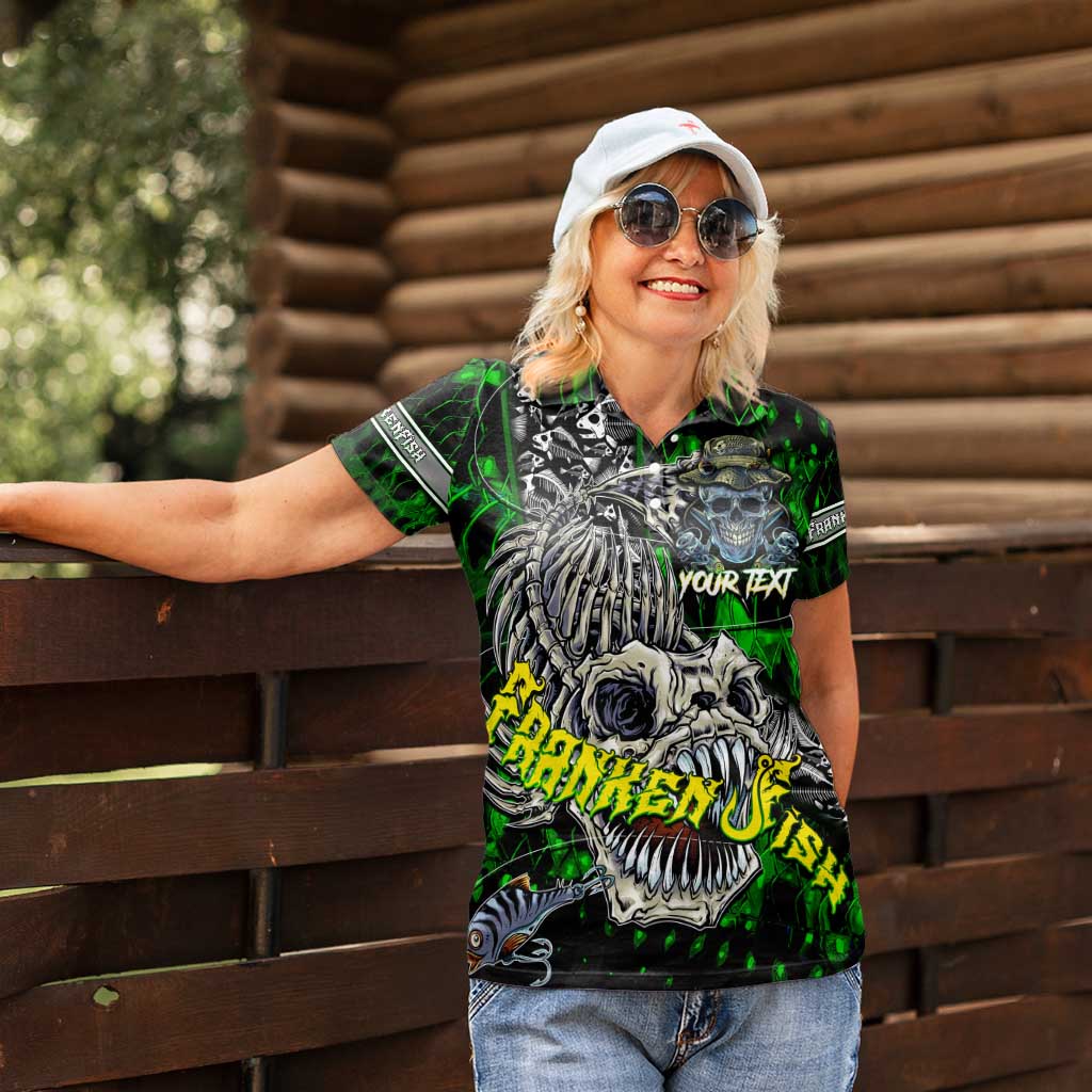 Personalized Franken Fish Women Polo Shirt Skull Fishing Green - Wonder Print Shop