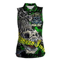 Personalized Franken Fish Women Sleeveless Polo Shirt Skull Fishing Green - Wonder Print Shop