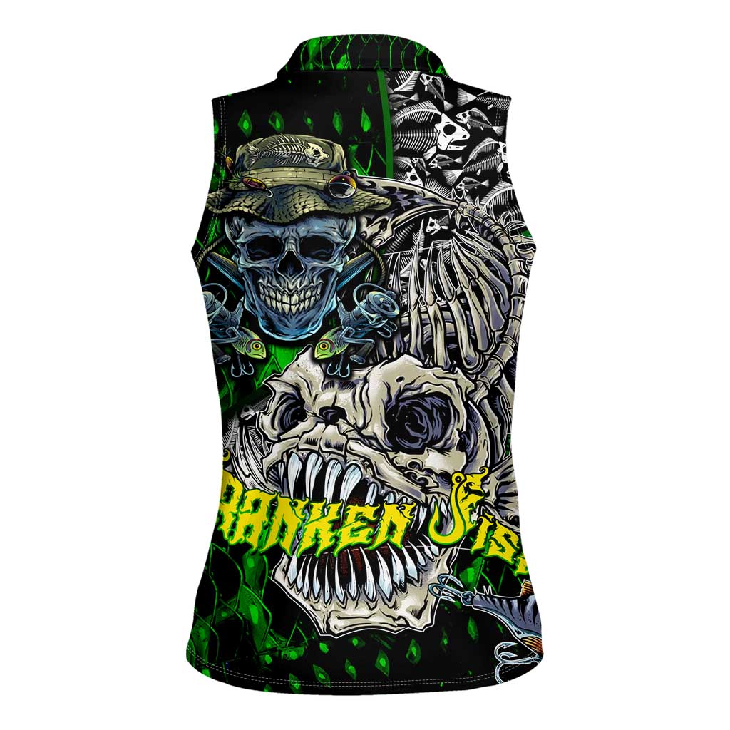 Personalized Franken Fish Women Sleeveless Polo Shirt Skull Fishing Green - Wonder Print Shop