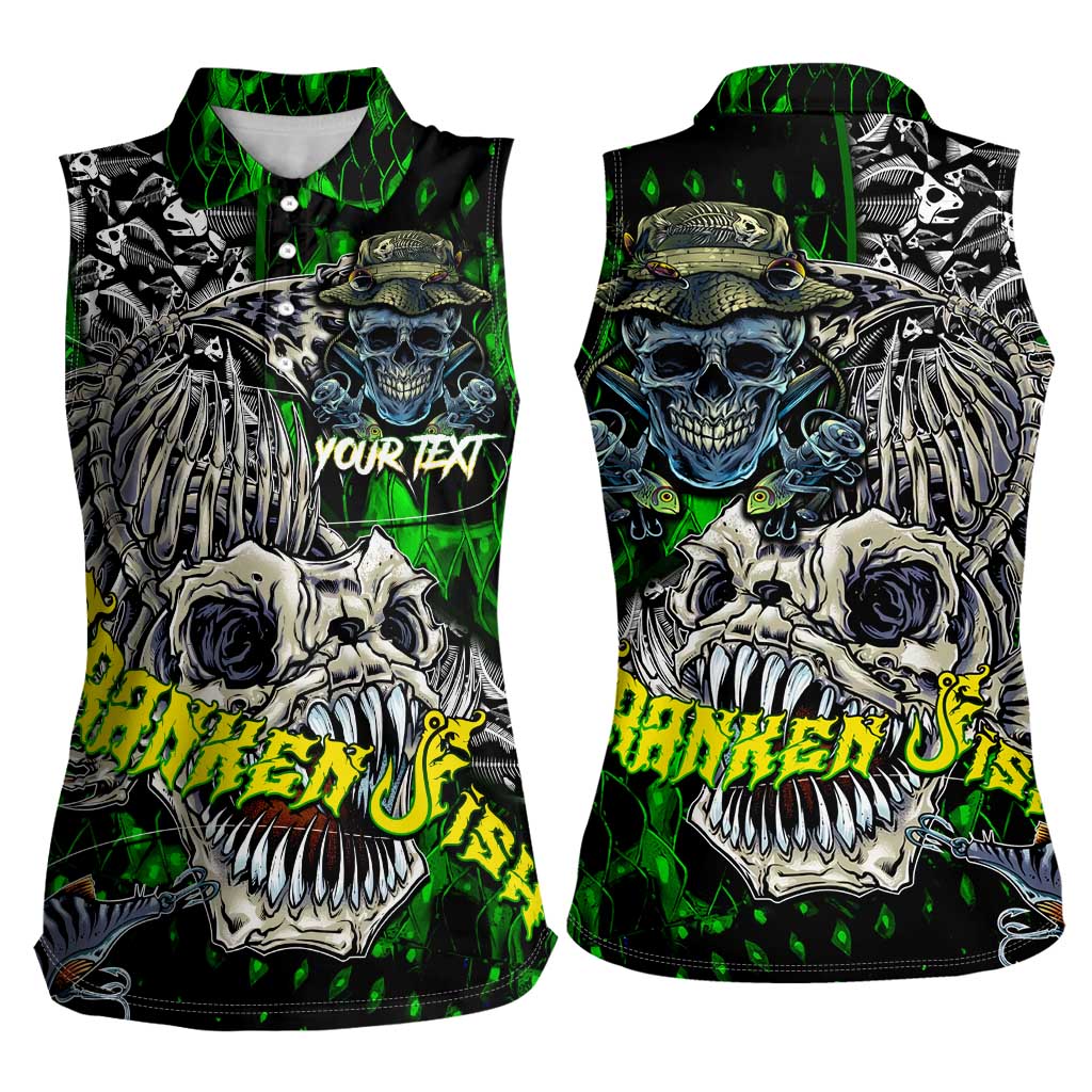 Personalized Franken Fish Women Sleeveless Polo Shirt Skull Fishing Green - Wonder Print Shop