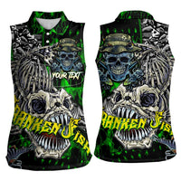 Personalized Franken Fish Women Sleeveless Polo Shirt Skull Fishing Green - Wonder Print Shop