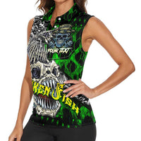 Personalized Franken Fish Women Sleeveless Polo Shirt Skull Fishing Green - Wonder Print Shop