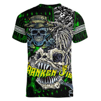 Personalized Franken Fish Women V-Neck T-Shirt Skull Fishing Green - Wonder Print Shop