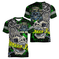 Personalized Franken Fish Women V-Neck T-Shirt Skull Fishing Green - Wonder Print Shop