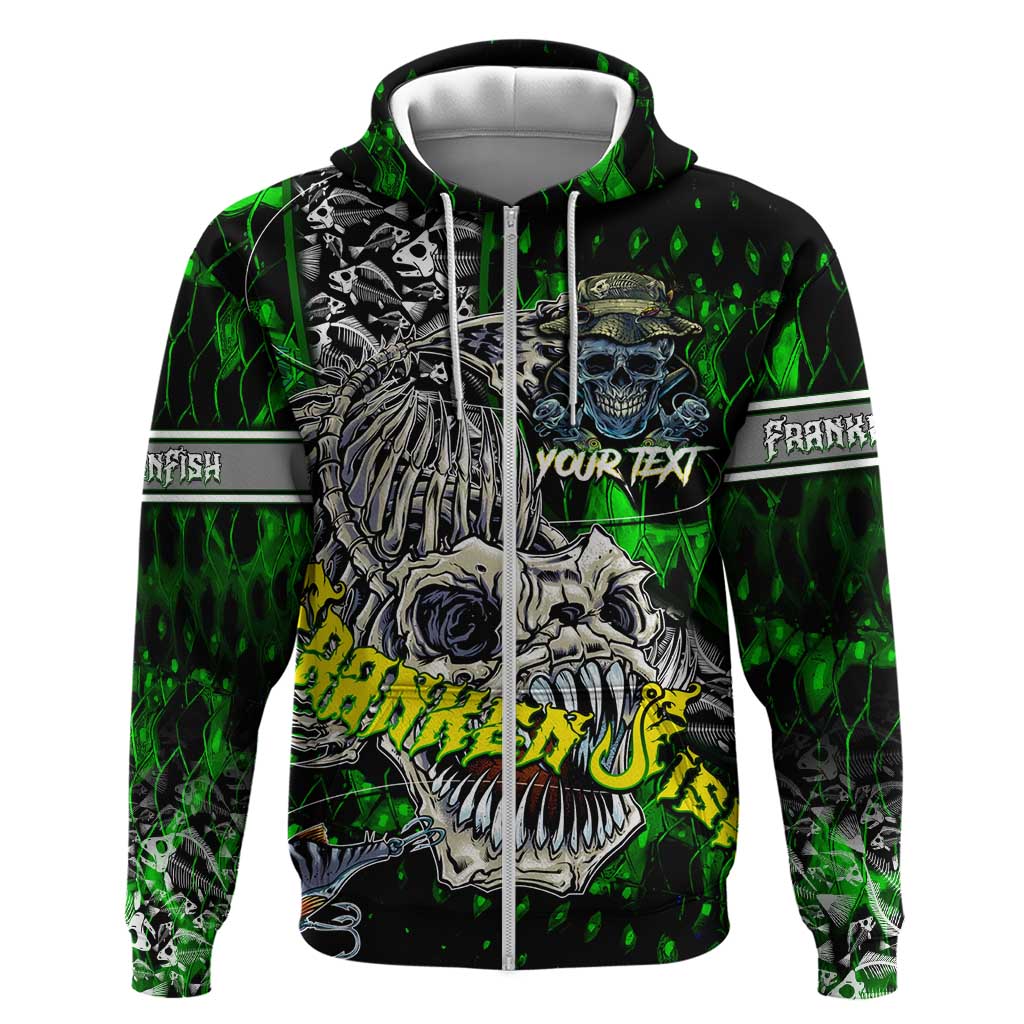 Personalized Franken Fish Zip Hoodie Skull Fishing Green - Wonder Print Shop