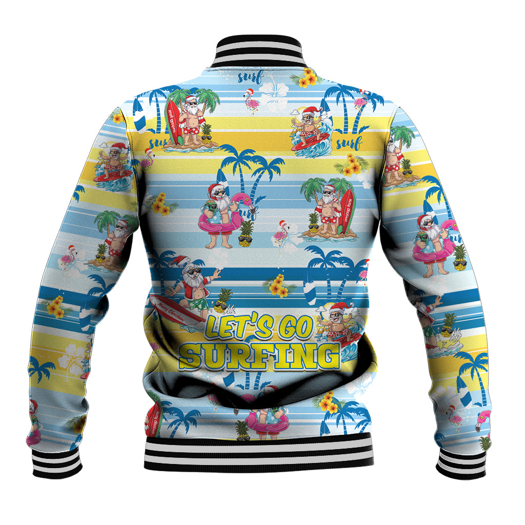 Surfing Christmas Baseball Jacket Tropical Santa Let's Go Surfing - Wonder Print Shop