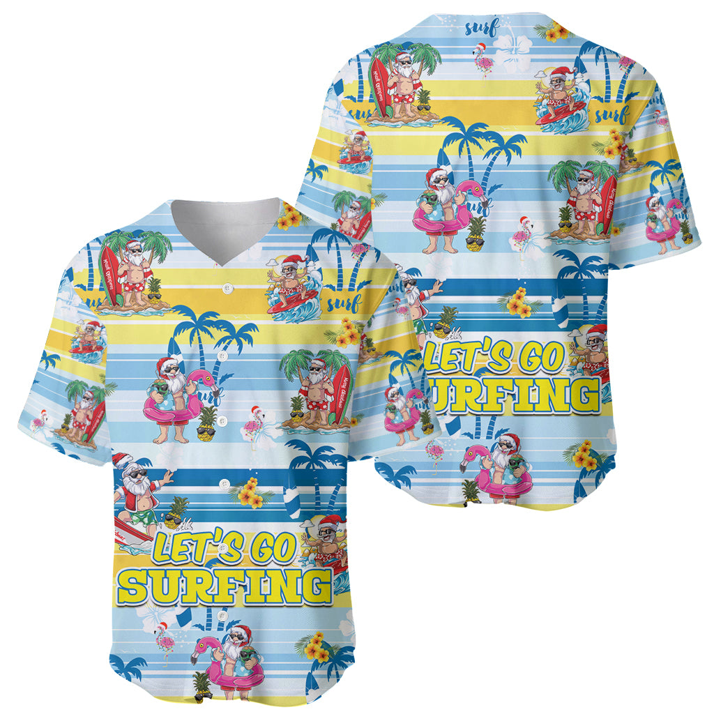 Surfing Christmas Baseball Jersey Tropical Santa Let's Go Surfing - Wonder Print Shop