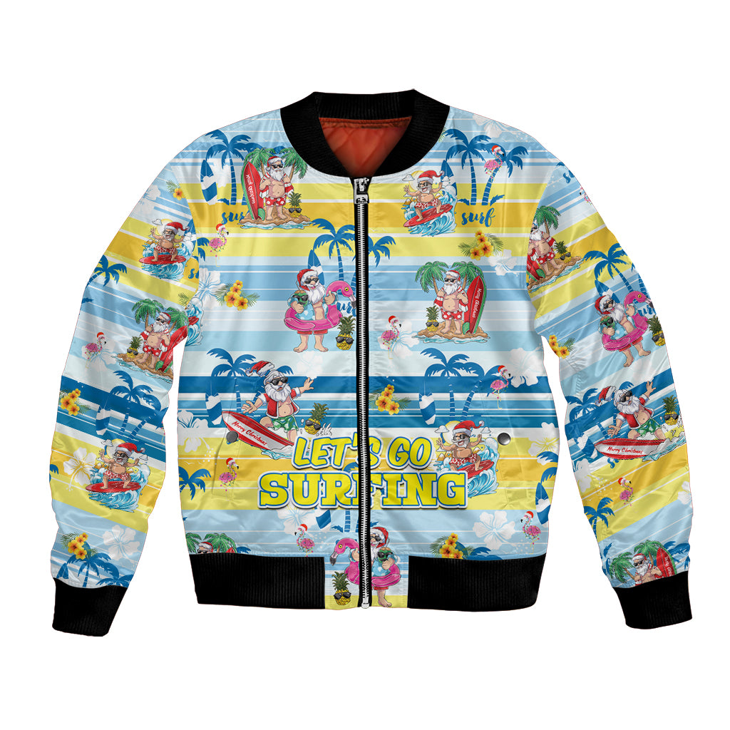 Surfing Christmas Bomber Jacket Tropical Santa Let's Go Surfing - Wonder Print Shop