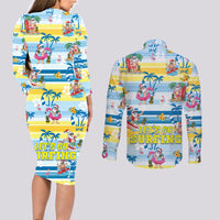 Surfing Christmas Couples Matching Long Sleeve Bodycon Dress and Long Sleeve Button Shirt Tropical Santa Let's Go Surfing - Wonder Print Shop