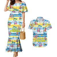 Surfing Christmas Couples Matching Mermaid Dress and Hawaiian Shirt Tropical Santa Let's Go Surfing - Wonder Print Shop