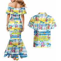 Surfing Christmas Couples Matching Mermaid Dress and Hawaiian Shirt Tropical Santa Let's Go Surfing - Wonder Print Shop
