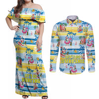 Surfing Christmas Couples Matching Off Shoulder Maxi Dress and Long Sleeve Button Shirt Tropical Santa Let's Go Surfing - Wonder Print Shop