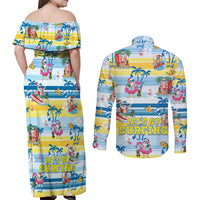 Surfing Christmas Couples Matching Off Shoulder Maxi Dress and Long Sleeve Button Shirt Tropical Santa Let's Go Surfing - Wonder Print Shop