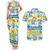 Surfing Christmas Couples Matching Tank Maxi Dress and Hawaiian Shirt Tropical Santa Let's Go Surfing - Wonder Print Shop