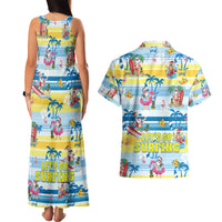 Surfing Christmas Couples Matching Tank Maxi Dress and Hawaiian Shirt Tropical Santa Let's Go Surfing - Wonder Print Shop