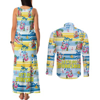 Surfing Christmas Couples Matching Tank Maxi Dress and Long Sleeve Button Shirt Tropical Santa Let's Go Surfing - Wonder Print Shop