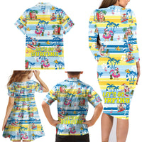 Surfing Christmas Family Matching Long Sleeve Bodycon Dress and Hawaiian Shirt Tropical Santa Let's Go Surfing - Wonder Print Shop