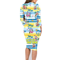 Surfing Christmas Family Matching Long Sleeve Bodycon Dress and Hawaiian Shirt Tropical Santa Let's Go Surfing - Wonder Print Shop