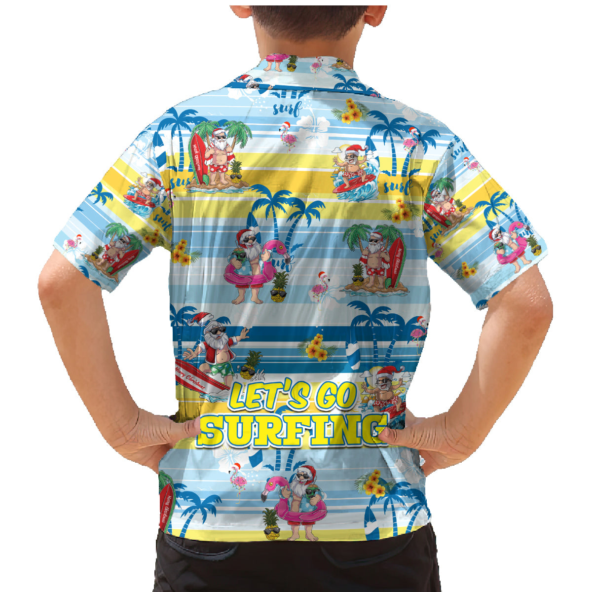 Surfing Christmas Family Matching Mermaid Dress and Hawaiian Shirt Tropical Santa Let's Go Surfing - Wonder Print Shop